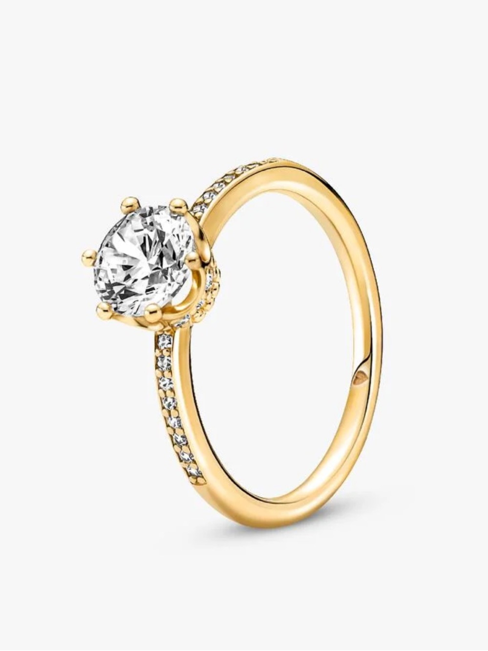 Pandora Clear Sparkling Crown Solitaire Ring 14k gold plating